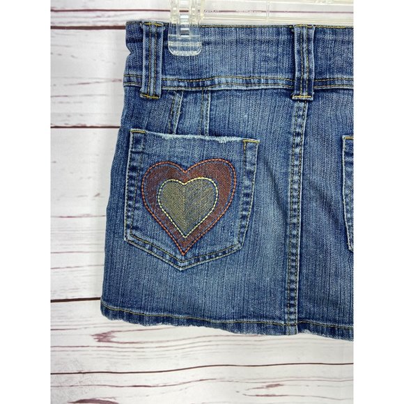 Bubblegum‎ Juniors Size 5/6 Distressed Denim Blue Jean Boho Mini Skirt - Picture 3 of 8
